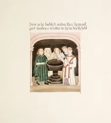 Ms. New Coll 380, f34r. As antiguidades da Igreja Catedral de Santa Maria, Carlisle, desenhada por Robert Carlile, 1795 (caneta e tinta sobre papel)